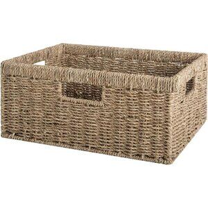 Large Wicker Storage Basket, Seagrass Rectangle Basket with Built-in Handle